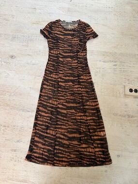 Sheer Tiger Print Black and Brown Short Sleeve Maxi Dress